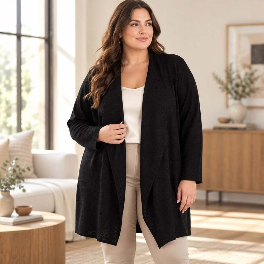 J.Crew Cardigan Size 3X Black Open Front Merino Wool Blend